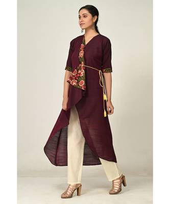 printed purple raw silk  Kurti  & Pant 2