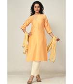 embroidered yellow raw silk  Kurta Straight Pant    Dupatta