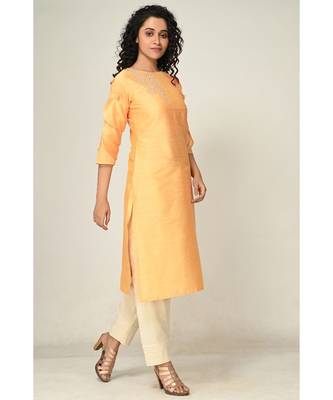 embroidered yellow raw silk  Kurta Straight Pant    Dupatta 2