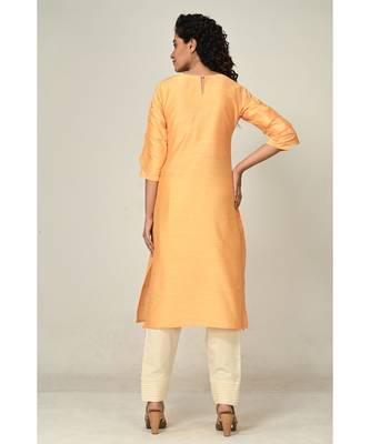 embroidered yellow raw silk  Kurta Straight Pant    Dupatta 3