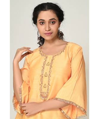 hand embroidery yellow raw silk  Kurta     Straight Pant    Dupatta 2