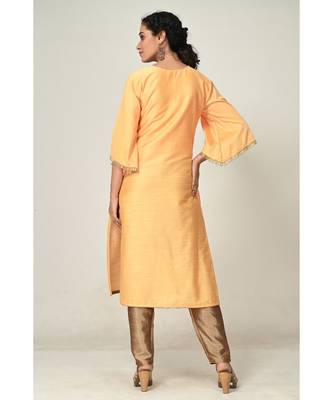 hand embroidery yellow raw silk  Kurta     Straight Pant    Dupatta 4