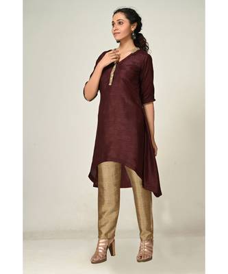 plain brown pure silk cotton  Kurti    Dhoti Pant    Dupatta 2