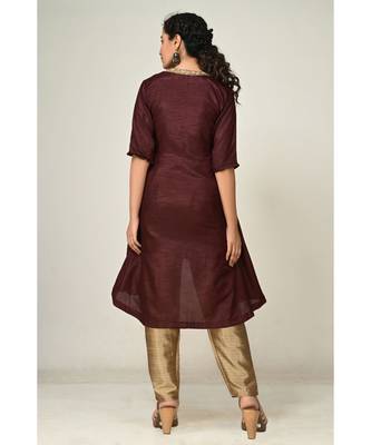 plain brown pure silk cotton  Kurti    Dhoti Pant    Dupatta 3