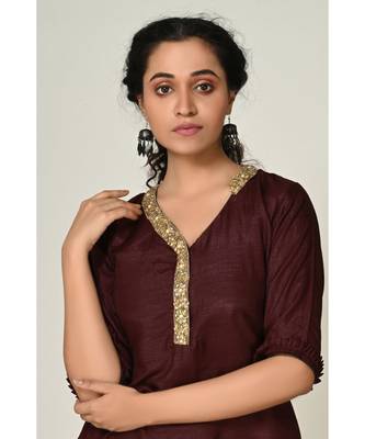 plain brown pure silk cotton  Kurti    Dhoti Pant    Dupatta 5