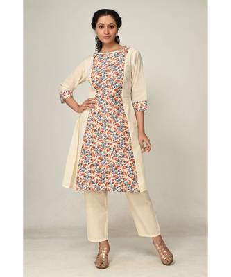 printed off-white cotton  Kurti    Pant 1