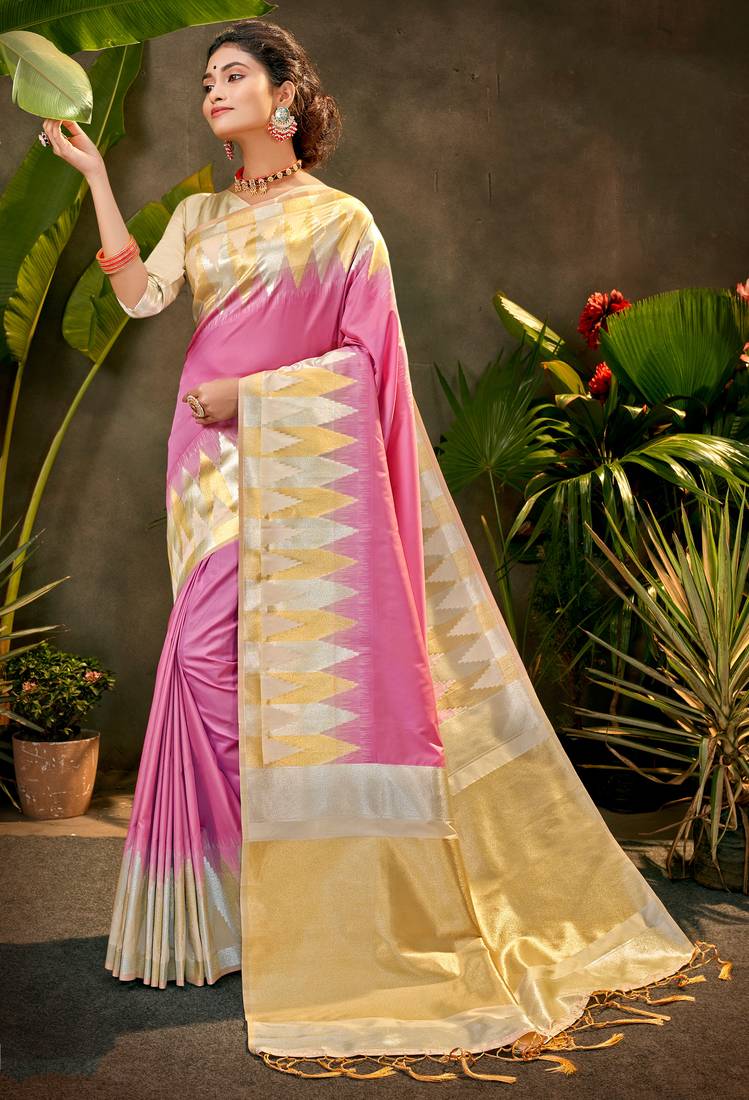 Women's Soft Silk Pink Woven Design Designer Saree With Blouse Piece main image 0