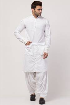 two hanging pocket neck and bottom placket Designer Kurta with Patiala salwar