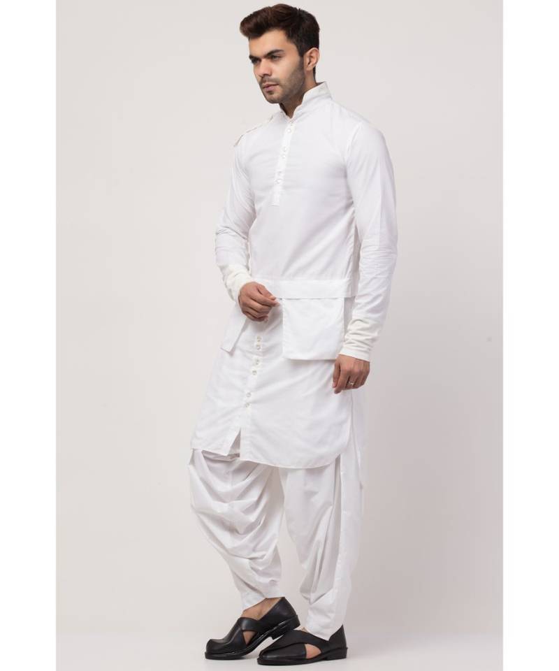 two hanging pocket neck and bottom placket Designer Kurta with Patiala salwar