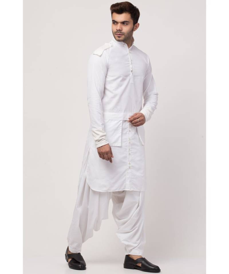 two hanging pocket neck and bottom placket Designer Kurta with Patiala salwar