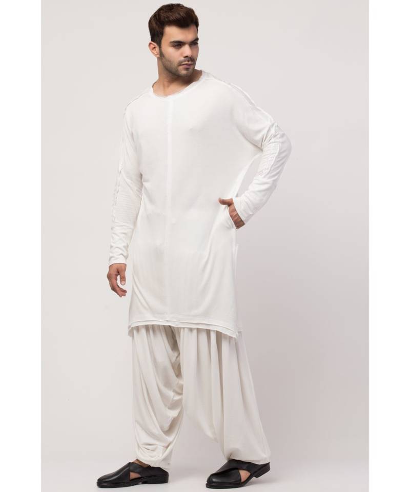Boat neck curvy bottom both side pocket T Kurta with Patiala salwar