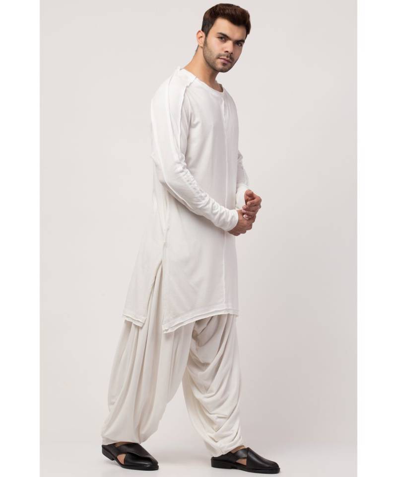 Boat neck curvy bottom both side pocket T Kurta with Patiala salwar