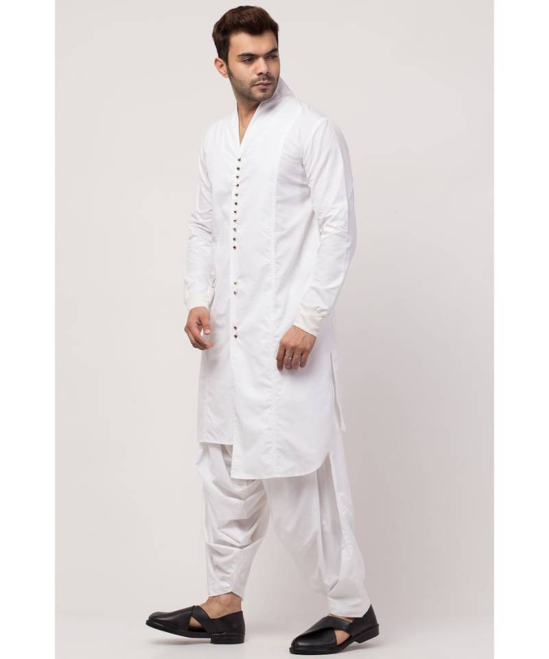 front open high collar front up down Kurta cum casual with Patiala Salwar