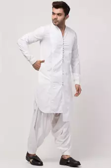 front open high collar front up down Kurta cum casual with Patiala Salwar