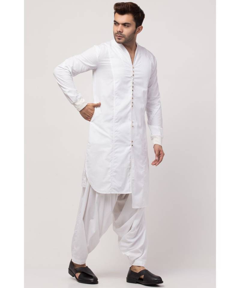 front open high collar front up down Kurta cum casual with Patiala Salwar