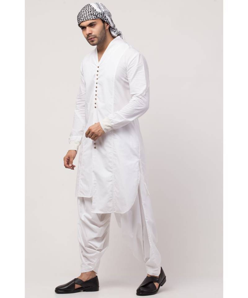 front open high collar front up down Kurta cum casual with Patiala Salwar