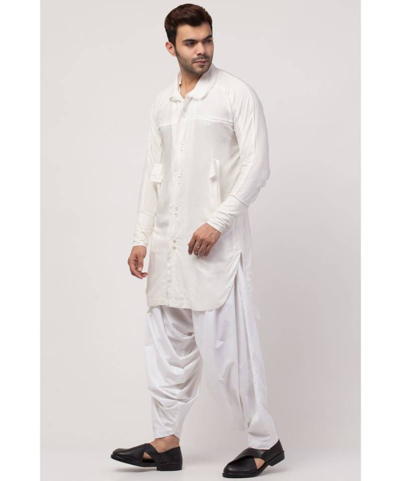 two cut pocket up down front open Kurta cum Pathani with Patiala Salwar