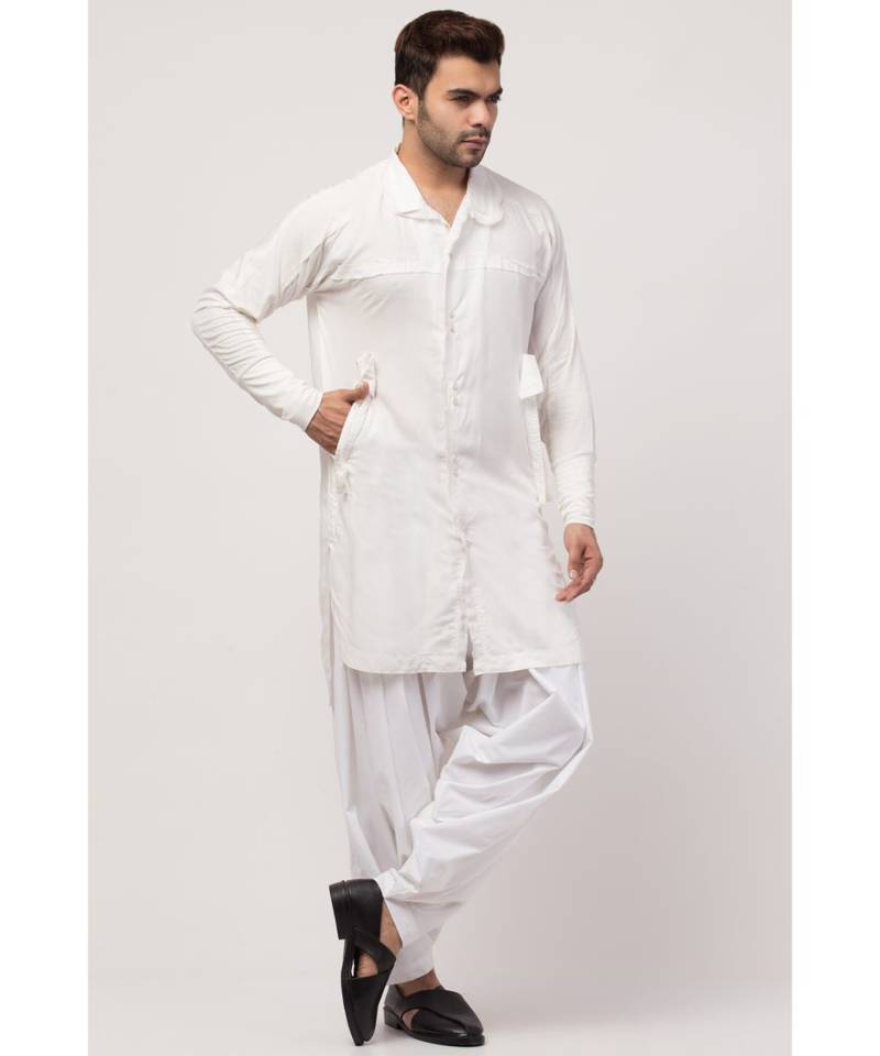 two cut pocket up down front open Kurta cum Pathani with Patiala Salwar