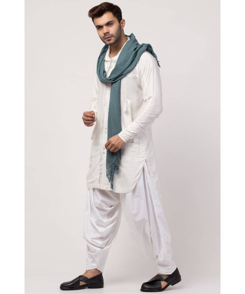 two cut pocket up down front open Kurta cum Pathani with Patiala Salwar