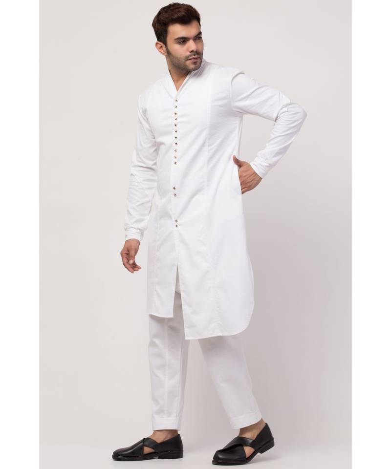 front open high collar front up down Kurta cum casual Sherwani with Harem Pant