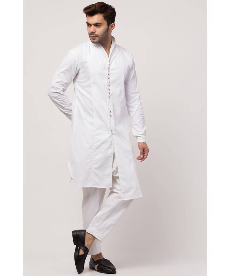 front open high collar front up down Kurta cum casual Sherwani with Harem Pant