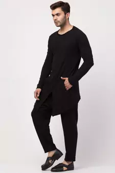 Round Neck front slit back up front down T Kurta with Harem Pant