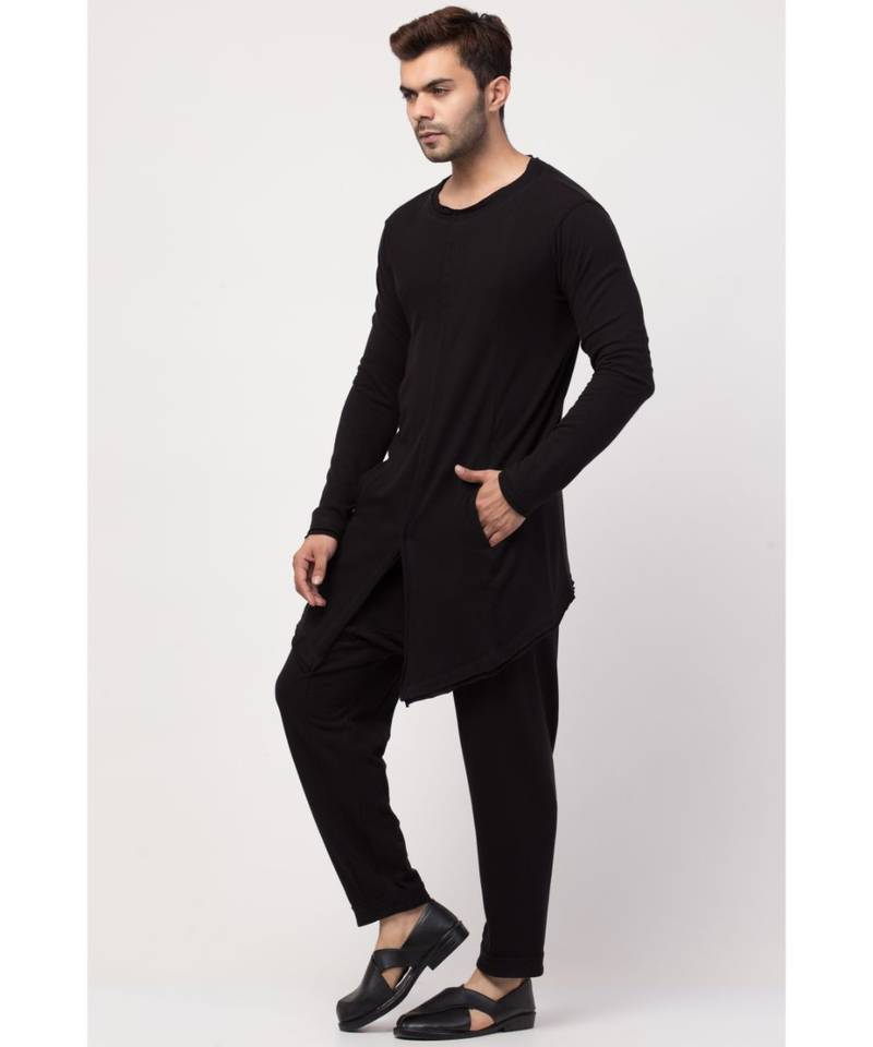 Round Neck front slit back up front down T Kurta with Harem Pant