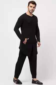Round Neck front slit back up front down T Kurta with Harem Pant