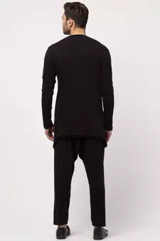 Round Neck front slit back up front down T Kurta with Harem Pant