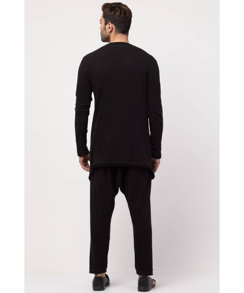 Round Neck front slit back up front down T Kurta with Harem Pant