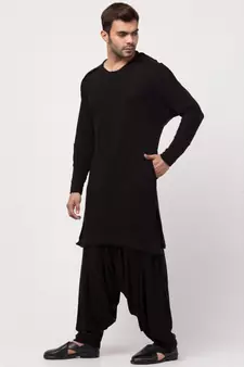 Boat neck curvy bottom both side pocket T Kurta with Patiala salwar
