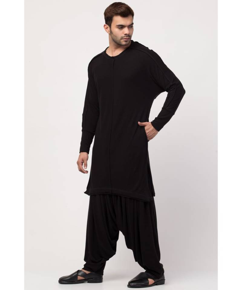 Boat neck curvy bottom both side pocket T Kurta with Patiala salwar