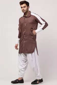 two cut pocket up down front open Kurta cum Pathani with Patiala Salwar
