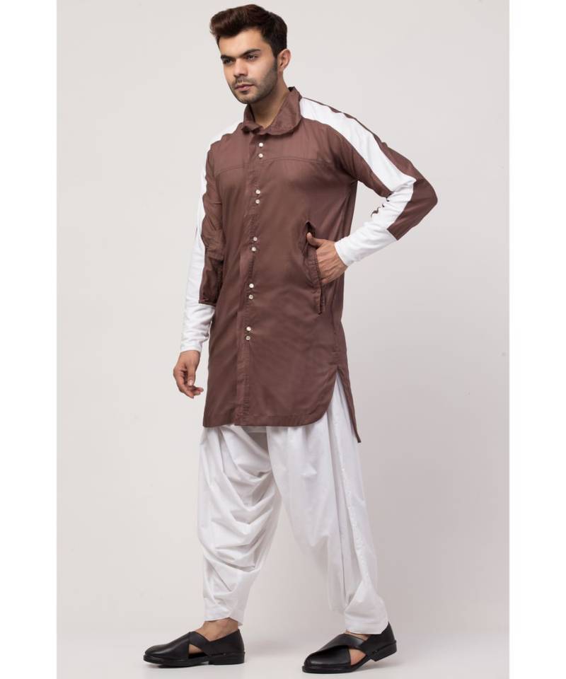 two cut pocket up down front open Kurta cum Pathani with Patiala Salwar