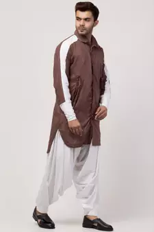 two cut pocket up down front open Kurta cum Pathani with Patiala Salwar