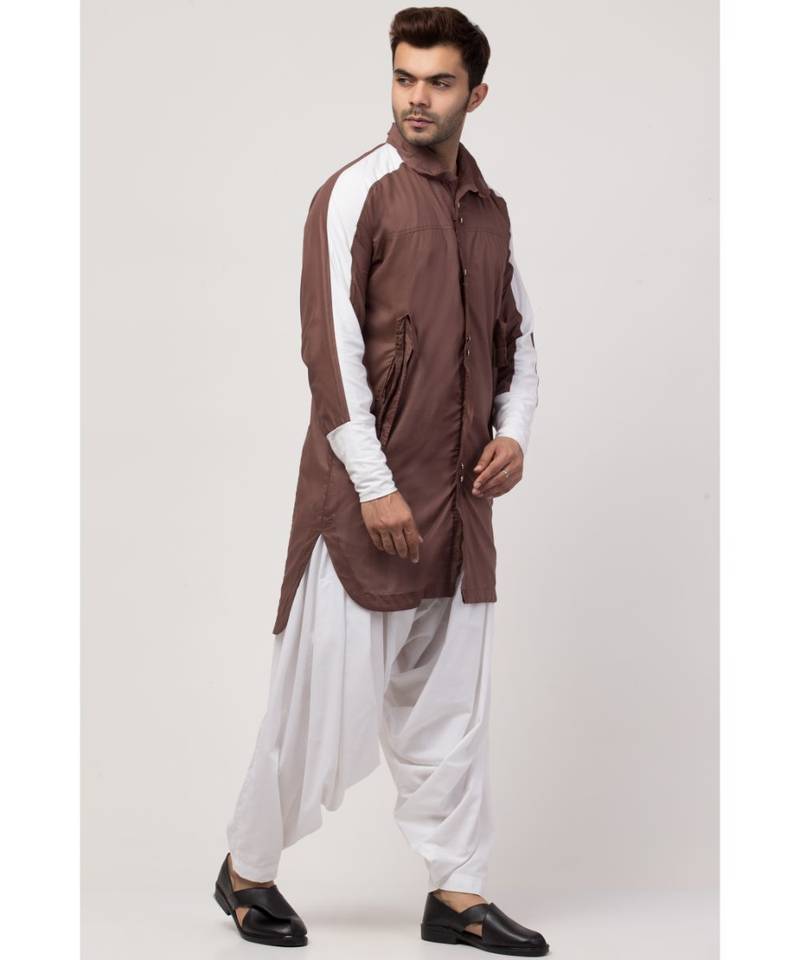 two cut pocket up down front open Kurta cum Pathani with Patiala Salwar