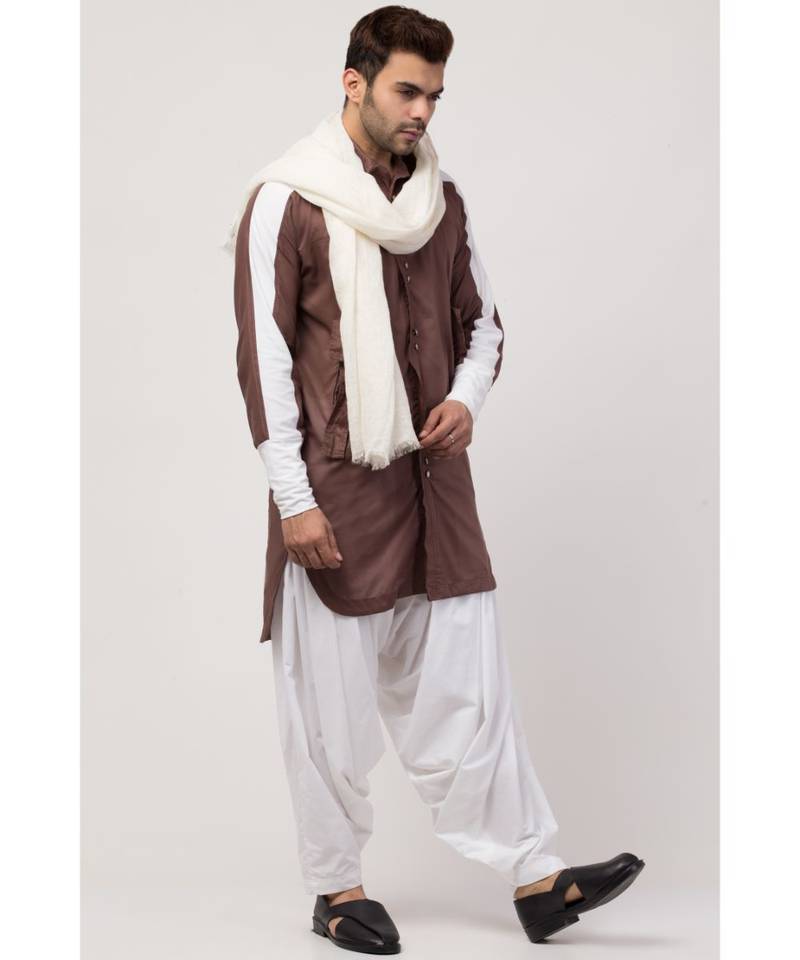 two cut pocket up down front open Kurta cum Pathani with Patiala Salwar