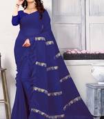 Royal blue embroidered georgette saree with blouse