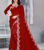 Maroon embroidered georgette saree with blouse