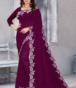 Purple embroidered georgette saree with blouse