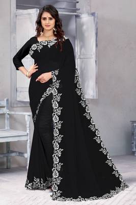 Black embroidered georgette saree with blouse 1
