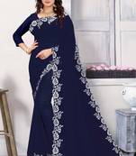 Blue embroidered georgette saree with blouse