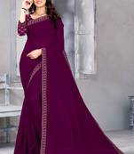 Purple embroidered georgette saree with blouse