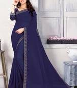 Blue embroidered georgette saree with blouse