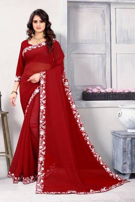 Maroon embroidered georgette saree with blouse 3