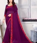 Purple embroidered georgette saree with blouse