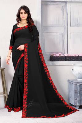 Black embroidered georgette saree with blouse 1