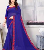 Royal blue embroidered georgette saree with blouse