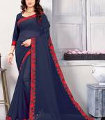 Blue embroidered georgette saree with blouse
