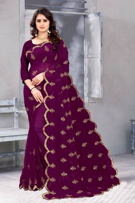 Purple embroidered georgette saree with blouse 5